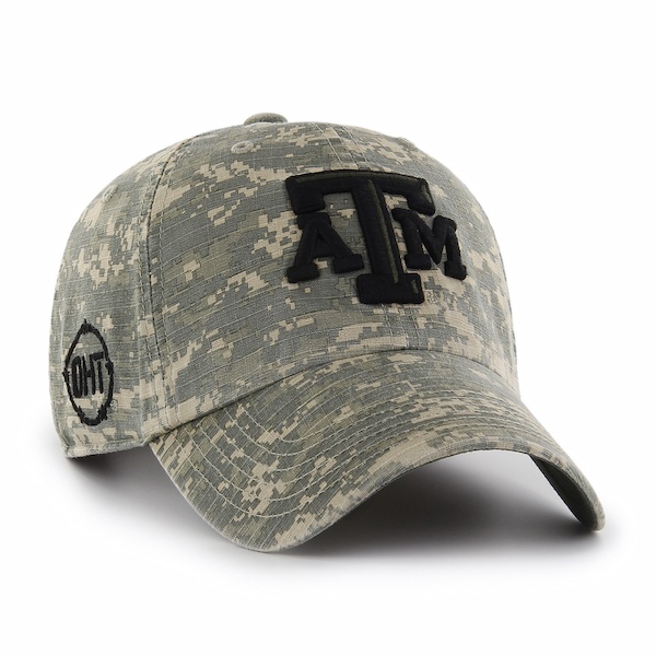 Camouflage baseball cap with A&M Logo on front and OHT logo on side